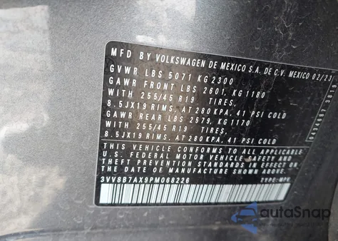 2023 Volkswagen Tiguan 2.0T Se R-Line Black from USA, damaged, VIN 3VV8B7AX9PM068226